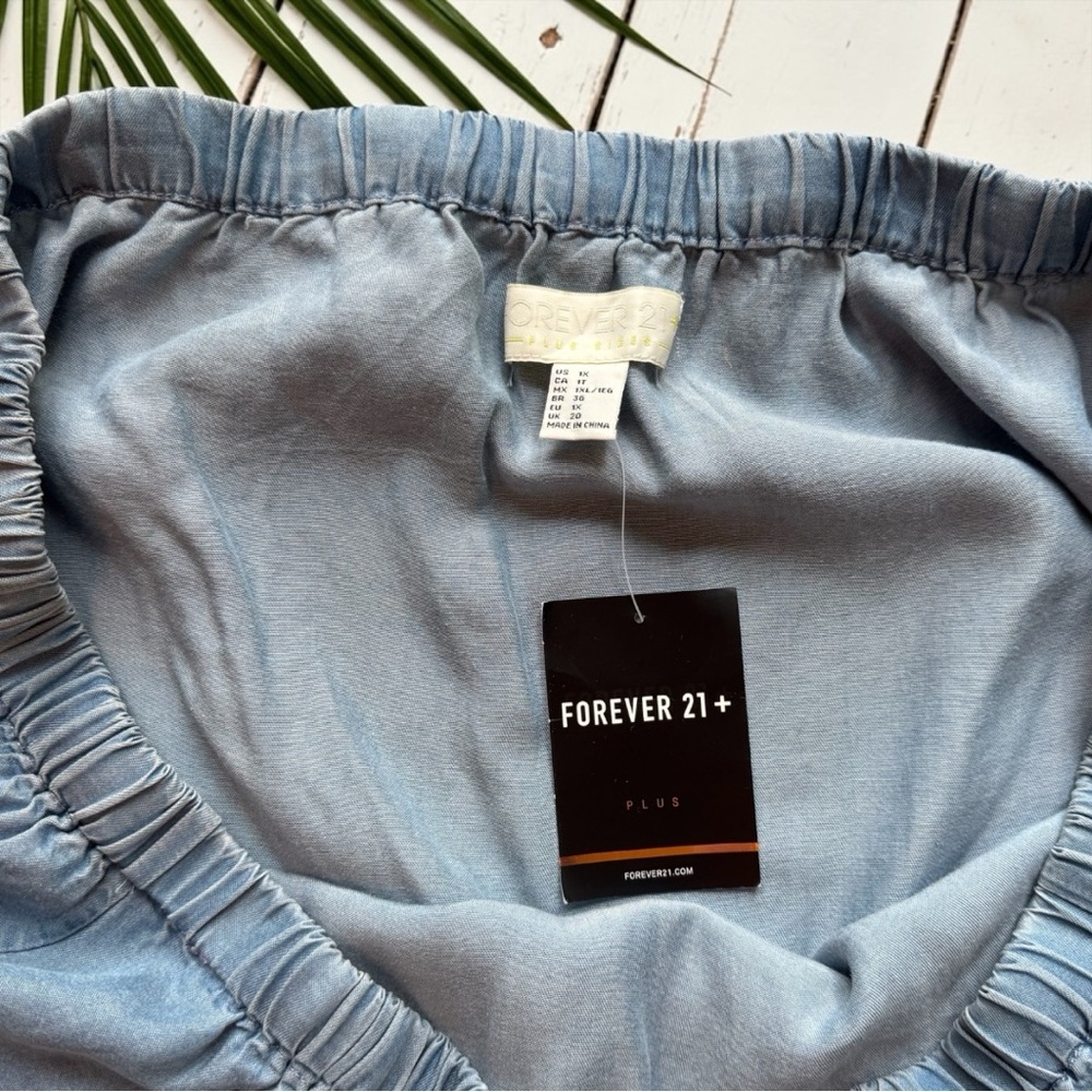 Forever 21+ Off-Shoulder Chambray Dress | Light Wash Denim Look | Size 1X | NWT - Picture 11 of 16